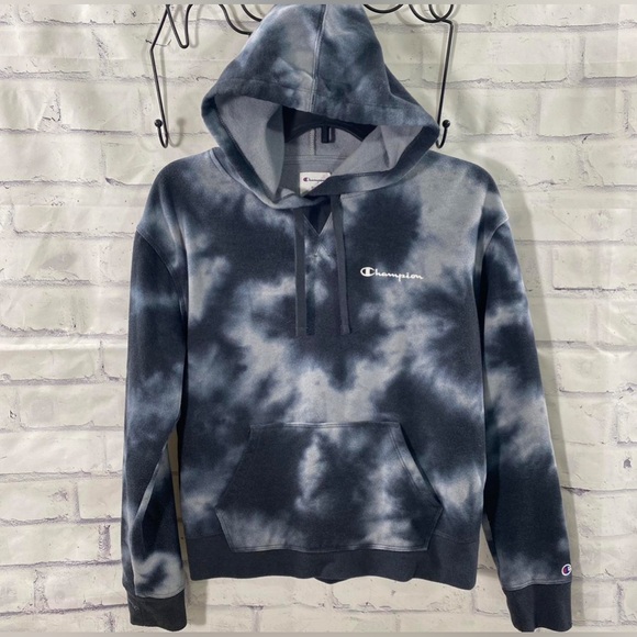 Champion Grey and Black Tie-Dye Fleece Hoodie - Size XL (Runs Small) - Picture 1 of 6